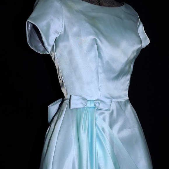 VTG 60's Pastel Turquoise Blue Party Prom Dress - Picture 5 of 14